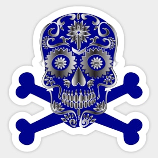 Blue Sugar Skull Day Of The Dead Skull And Crossbones Sticker